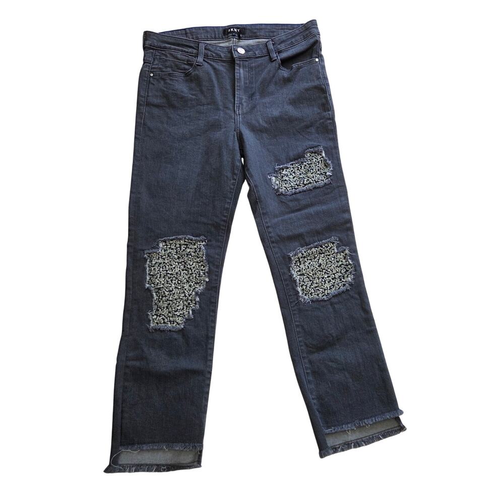 DKNY woman's size 27 grey colored ankle jeans with bling